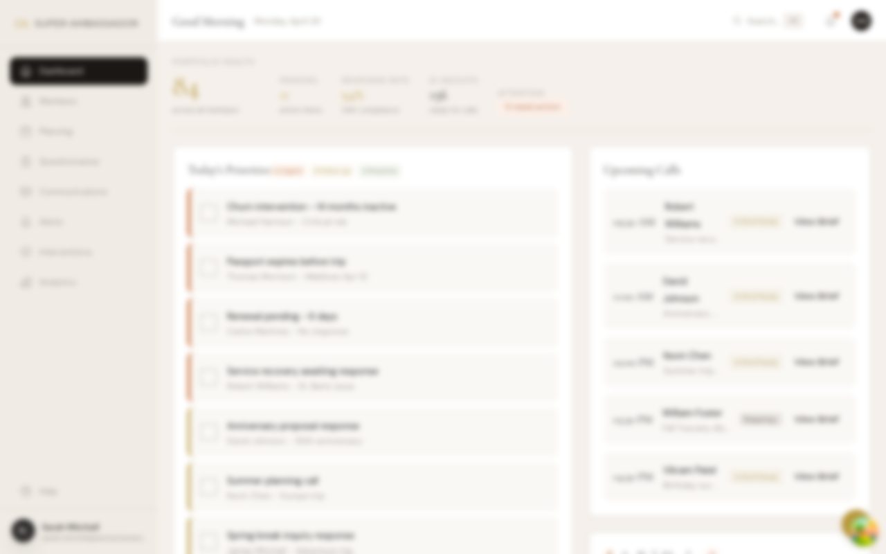Ambassador dashboard UI (client data masked)